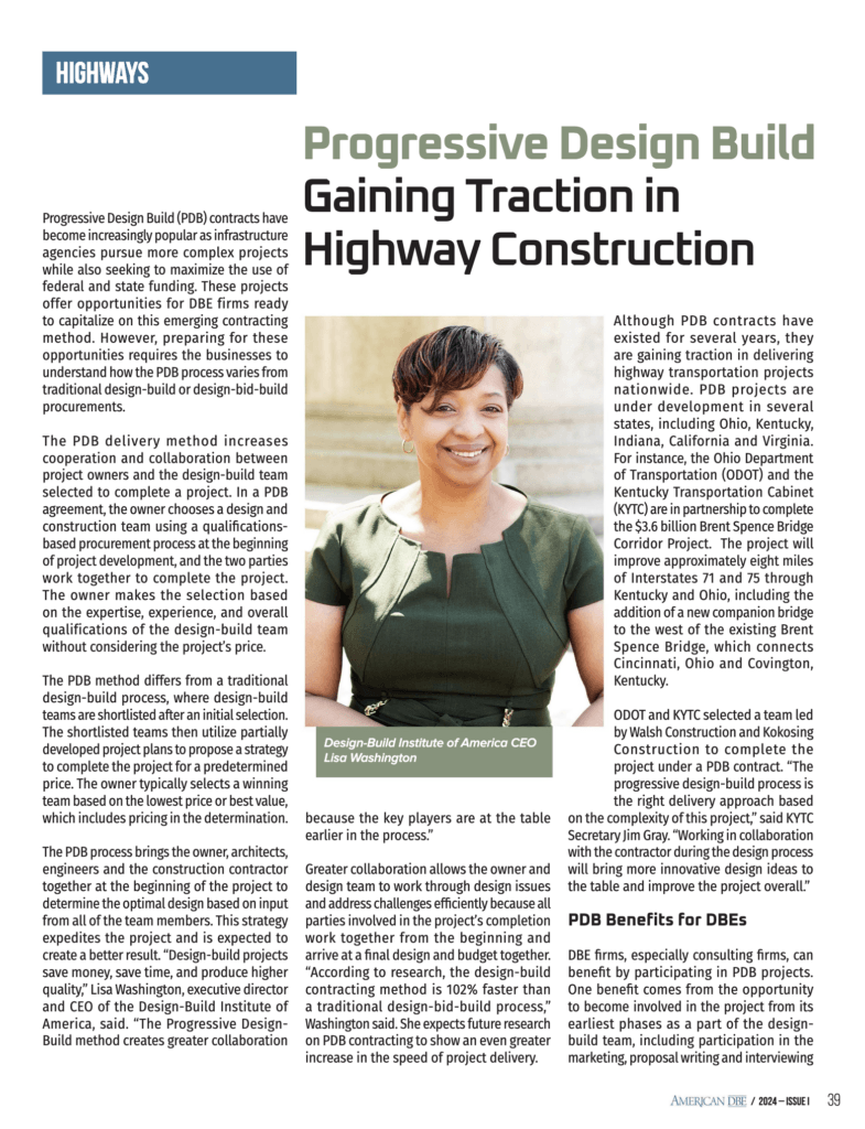 Screenshot of article from American DBE featuring Lisa Washington
